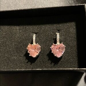 Elegant 925 silver Pink Heart Earrings
